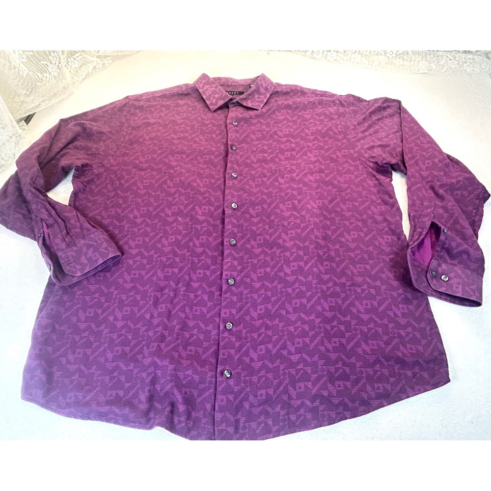 SYNRGY Button Front Shirt Men 2XLT Purple Geometric Modern